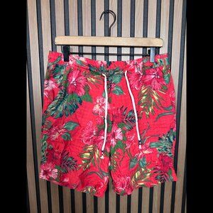 New Jogal Shorts Medium Mens Red Swim Trunks Drawstring Cotton Viscose